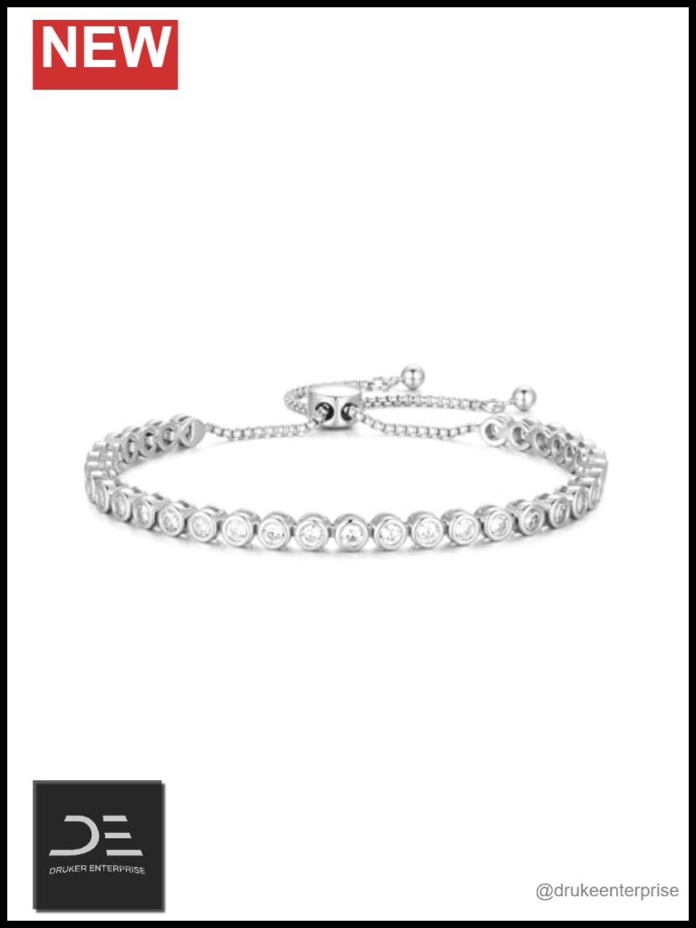 FANCIME 925 Sterling Silver Cubic Zirconia Adjustable Tennis Bracelet 14K Gold